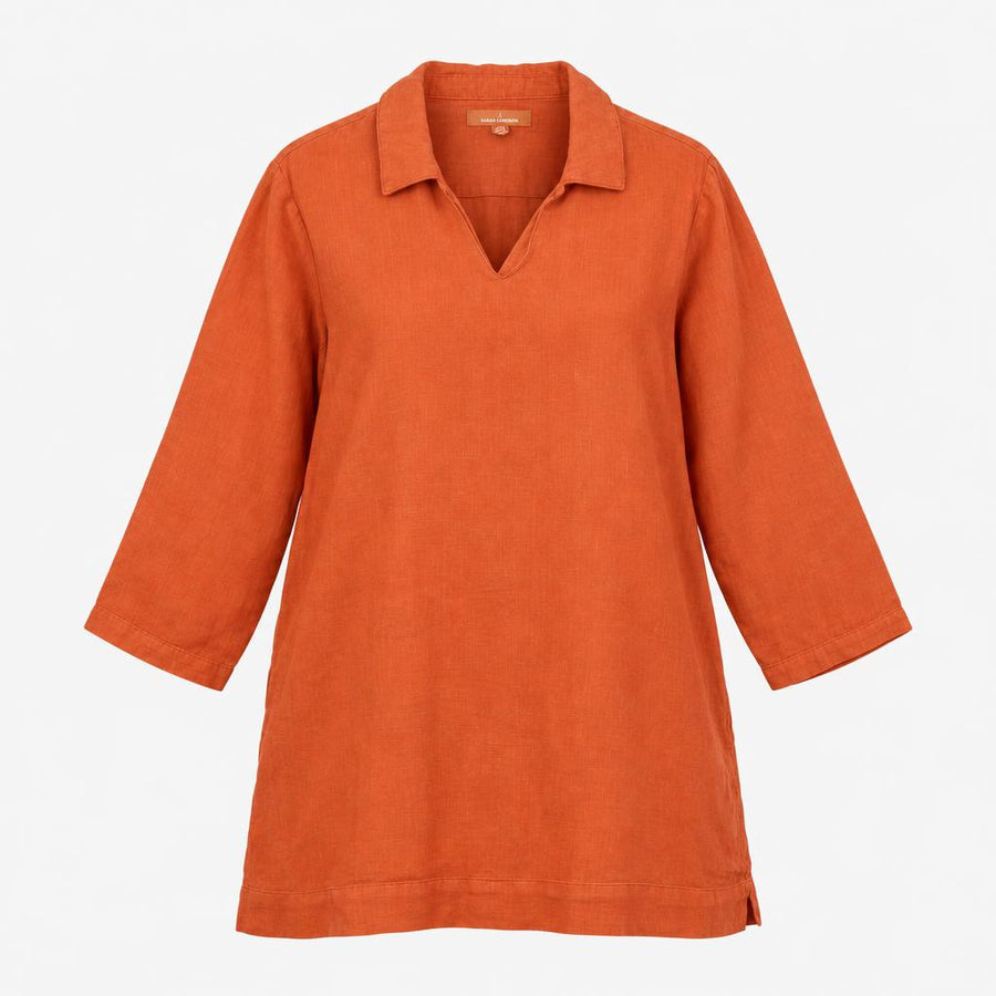 Tunic Terracotta Rust Orange 100% Linen Long Sleev
