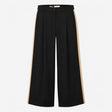 Wide Leg Cropped Trousers Navy Blue Camel Side Str