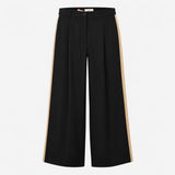 Wide Leg Cropped Trousers Navy Blue Camel Side Str