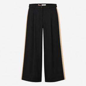 Wide Leg Cropped Trousers Navy Blue Camel Side Str