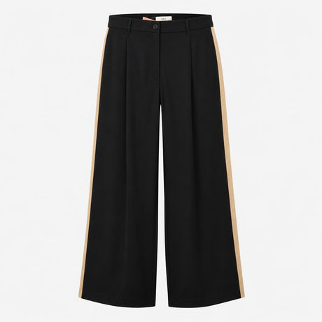Wide Leg Cropped Trousers Navy Blue Camel Side Str