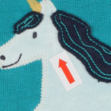 Blue unicorn applique sweater
