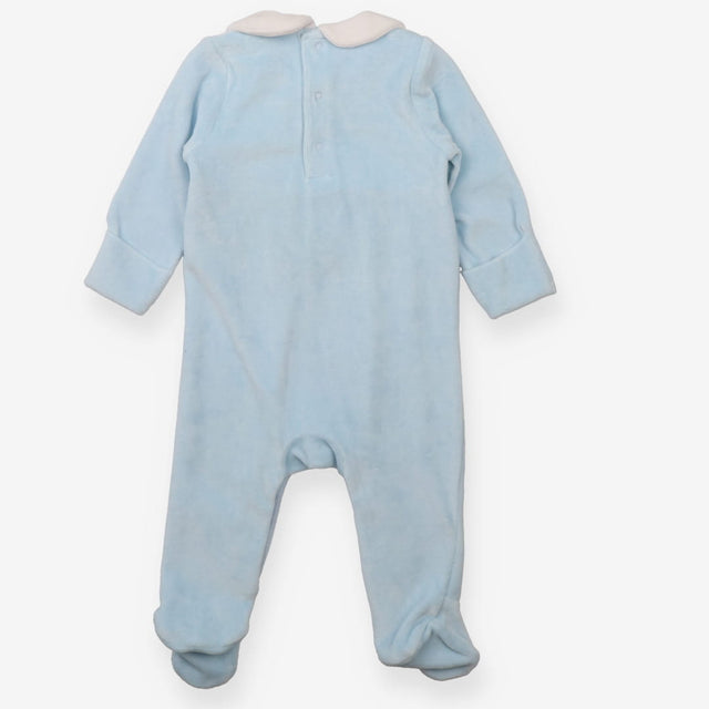 Blue velour smocked sleepsuit boats