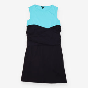 Sleeveless Dress Turquoise Navy Colour Block Midi