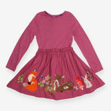 Dress Long Sleeve Purple Woodland Friends Applique
