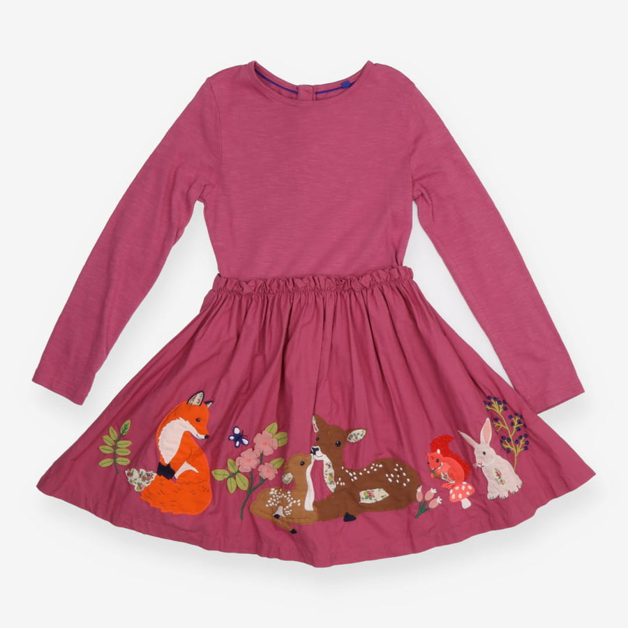 Dress Long Sleeve Purple Woodland Friends Applique