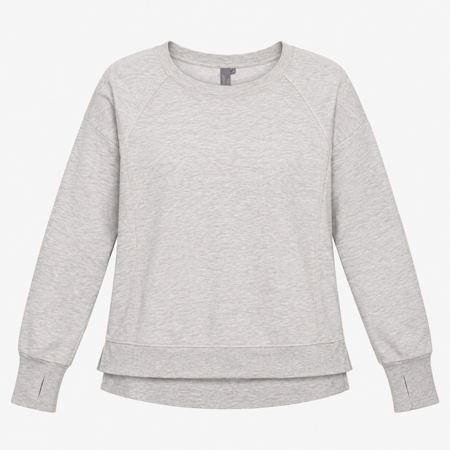 Grey Marl Cotton Modal Long Sleeve Crew Neck