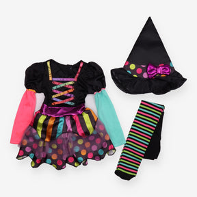 'Miss matched witch' fancy dress with hat and tigh