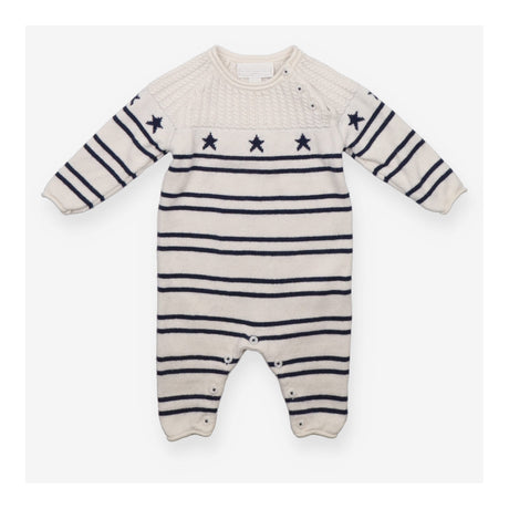 Romper Knit White Blue Stripes and Stars