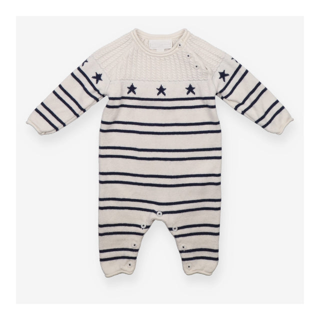 Romper Knit White Blue Stripes and Stars