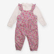 Dungaree set  pink floral cord and white long slee
