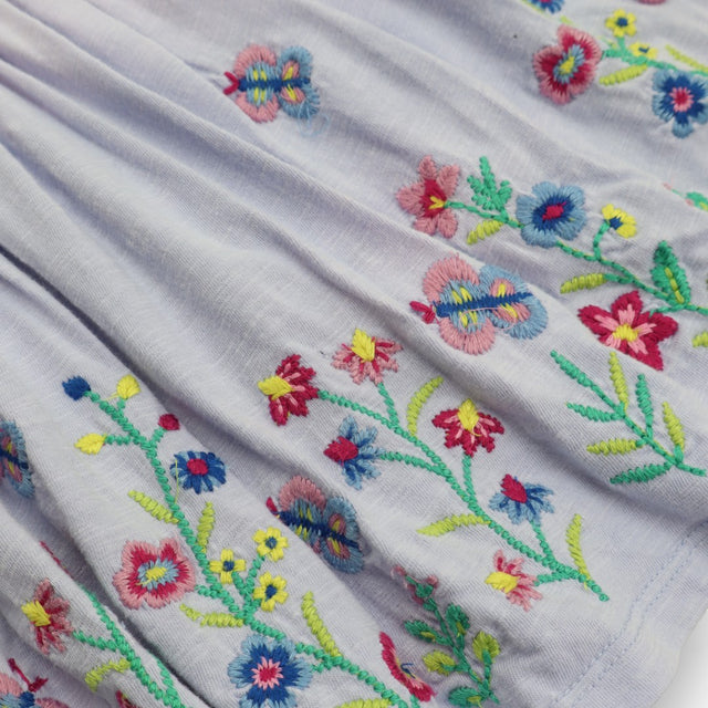 Dress blue SS collar embroidered flowers butterfli