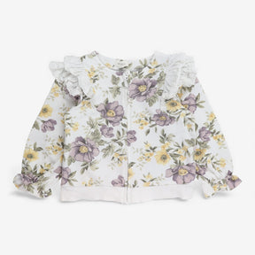 Jersey Zip Up Cardigan with Lilac Frill Print