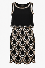 Black Beaded Scallop Two-Piece Maxi Dress