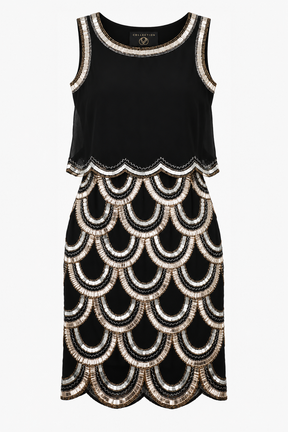 Black Beaded Scallop Two-Piece Maxi Dress