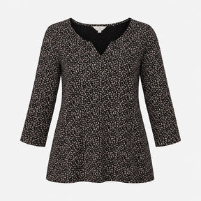 Indigo Cream Leaf Print V Neck Three Quarter Sleev