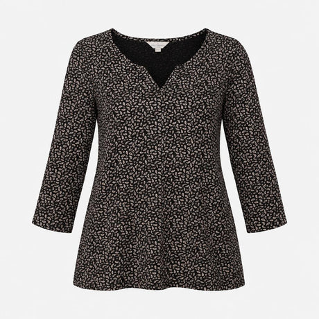 Indigo Cream Leaf Print V Neck Three Quarter Sleev