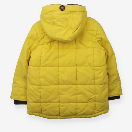 Coat yellow puffer camo print hood lining
