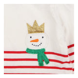 T-shirt Long Sleeve Red Stripe Snowman with Crown