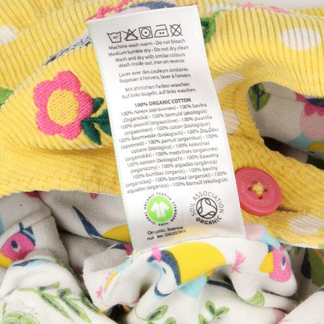 Reversible Yellow Cord Dungarees with Birds