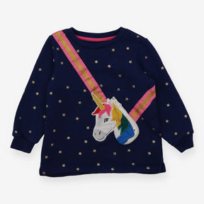 Sweatshirt Navy Gold Stars and Unicorn Bag