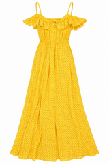 Dress Yellow Geometric Print Button Maxi