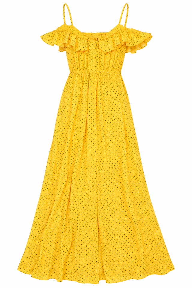 Dress Yellow Geometric Print Button Maxi