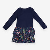 Navy LS dress with sequin unicorn and floral skirt