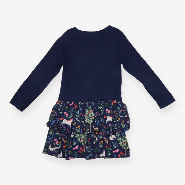 Navy LS dress with sequin unicorn and floral skirt