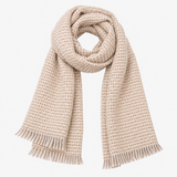 Scarf Woven Checked Neutral Soft Knit Fringe Trim