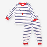Pyjamas Blue stripe, Reindeer Face & red trim