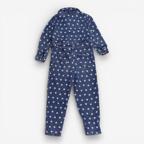 Jumpsuit Denim Collared White Spotted