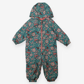 Puddlesuit lined green animal flowers
