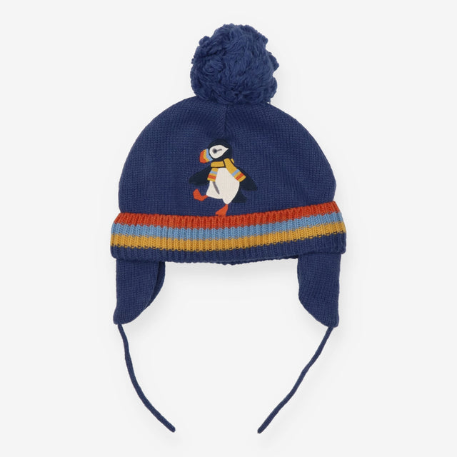 Blue puffin bobble hat