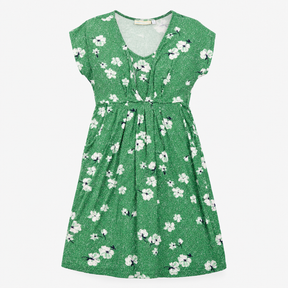 Green Floral Maternity Nursing Midi Dress with Poc