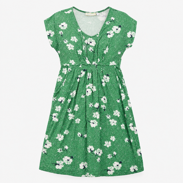 Green Floral Maternity Nursing Midi Dress with Poc