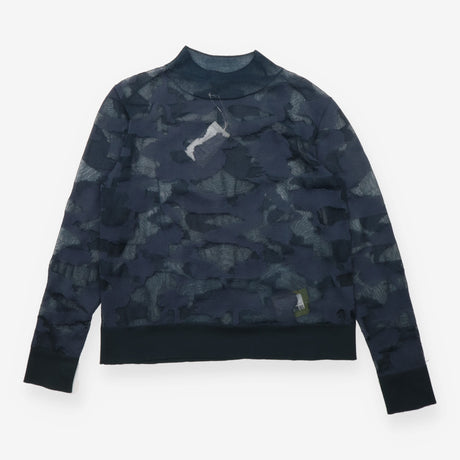 Navy Abstract Print Sheer Roll Neck Jumper
