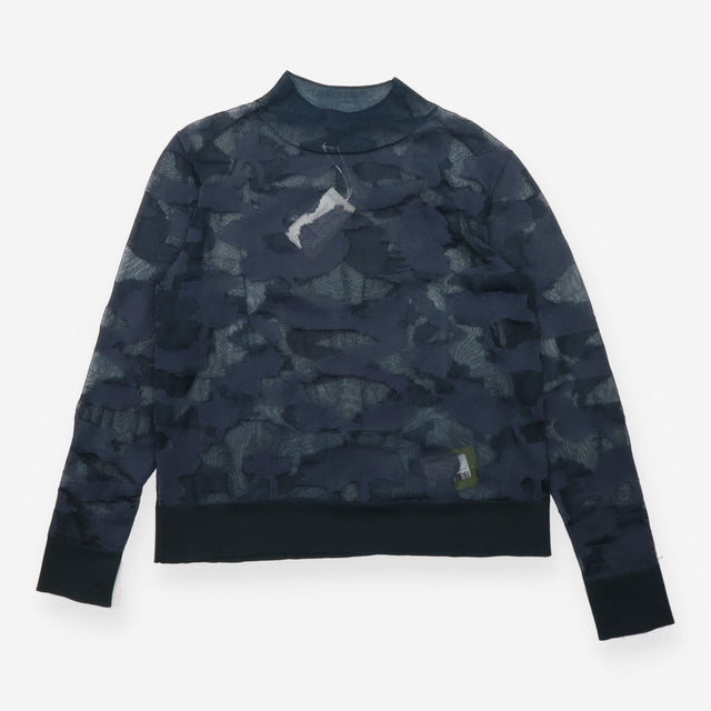 Navy Abstract Print Sheer Roll Neck Jumper
