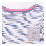 Joules Top White Blue Stripe Floral Pocket 3/4 Sle