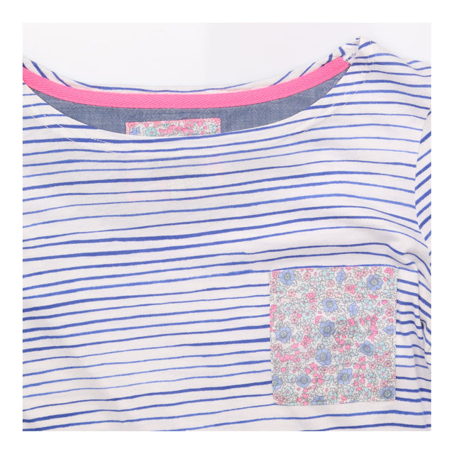 Joules Top White Blue Stripe Floral Pocket 3/4 Sle