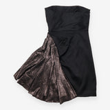 Mini Dress Black Metallic Satin Draped Overlay