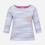 Joules Top White Blue Stripe Floral Pocket 3/4 Sle