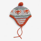 Bobble hat grey and orange with fox