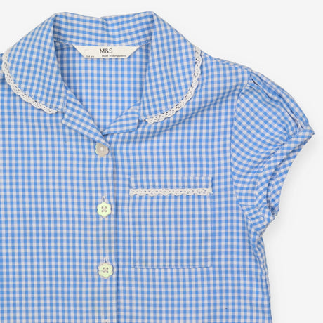 Blue gingham school dress button up