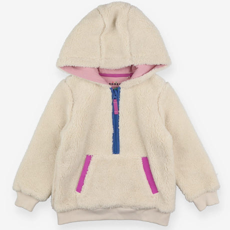 Cream 1/4 zip hoodie with pink edge pocket