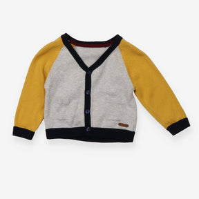 Cardigan knit grey yellow sleeves