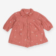 Pink Collared Dress with Flower Stitching 