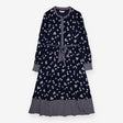 Navy White Floral Print Geometric Trim Long 