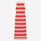 Dress Striped Knitted Sleeveless Column Maxi Red W