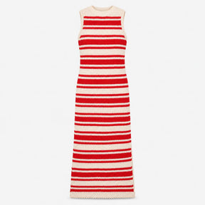 Dress Striped Knitted Sleeveless Column Maxi Red W